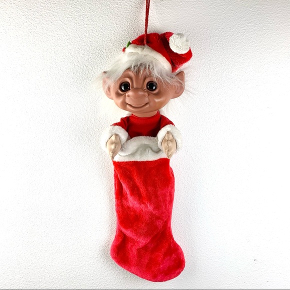 Rare Vintage Trolls Christmas stocking Troll head with Santa hat 80’s 90’s Y2k - Picture 1 of 5